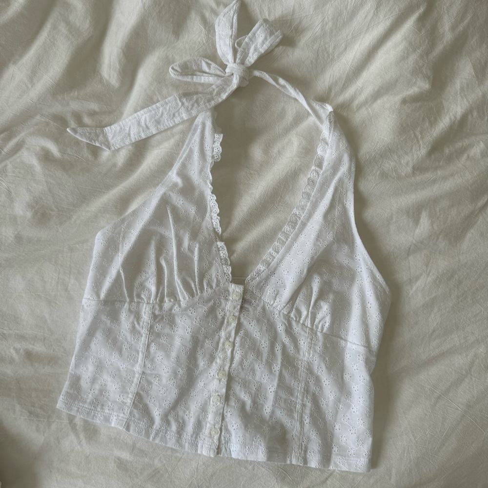 frankie’s bikinis vs pink white lace halter top